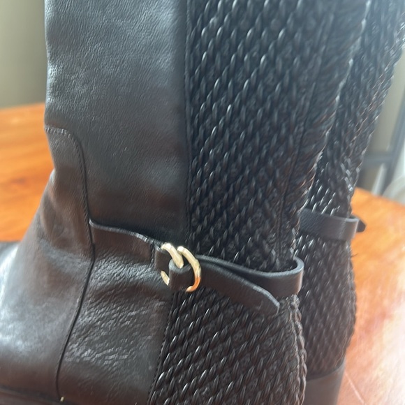 Cole Haan Leather Grand Tall Riding Boots Black Leather/Stretch Woven 7.5 Zip - Picture 7 of 12